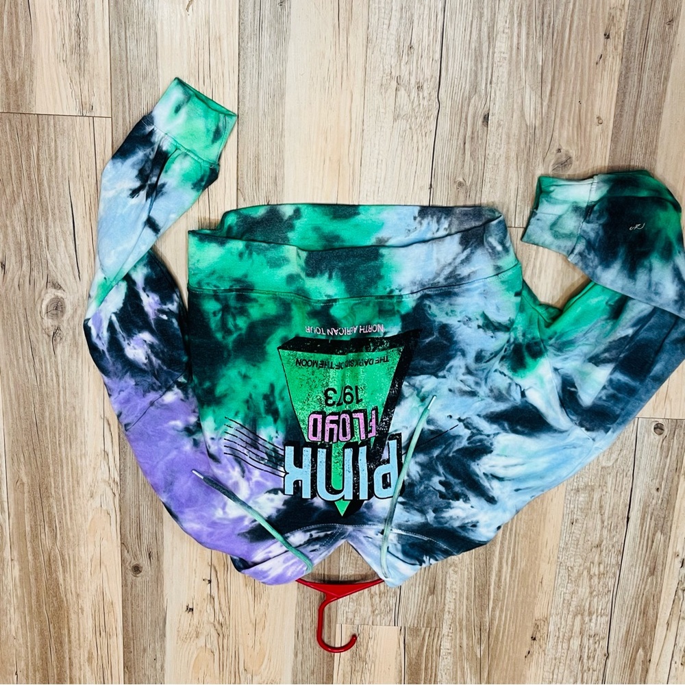 Pink Floyd Hoodie Women Cropped Tie Dye Pullover Sweatshirt sz Large - Picture 3 of 6